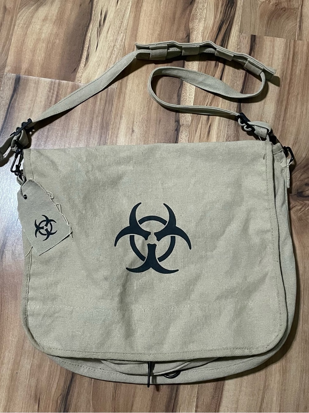 Khaki Canvas Crossbody Messenger Bag Biohazard Post Apocalyptic Cyberpunk